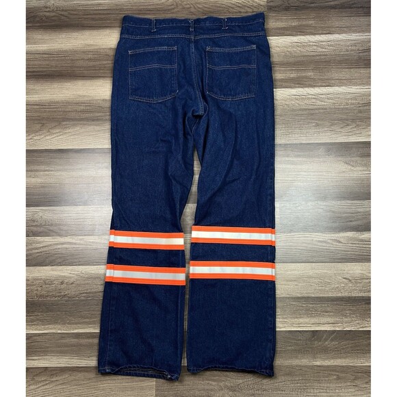 Vintage Calpia Caltrans Jeans Made In USA Zipper Fly Snap Reflective Size 42x34 - Picture 2 of 10